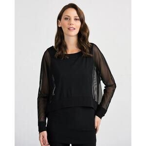 Joseph Ribkoff Round Neck Sheer Sleeve Overlay Tunic Top Black 18